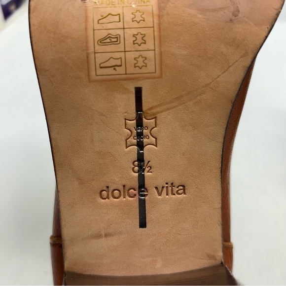 Dolce Vita Blocked Heeled Leather Ankle Boots With Adjustable Straps Cognac 8.5 - Picture 16 of 16